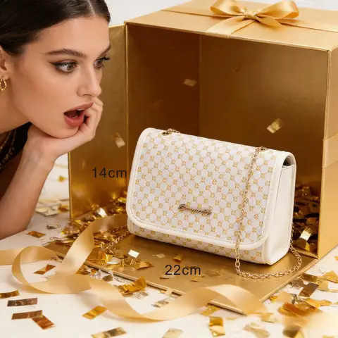 Women's Vintage Handbag with Golden Chain Strap & Zipper Closure - Adjustable Crossbody Designer Purse for Work, Commute, Daily