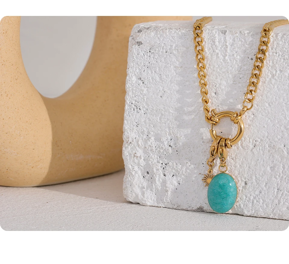 Yhpup Edelstahl Blauer Naturstein Sternkette Kragen Halskette Wasserdichter Schmuck Zarter Charm Collier für Frauen – Detail 11