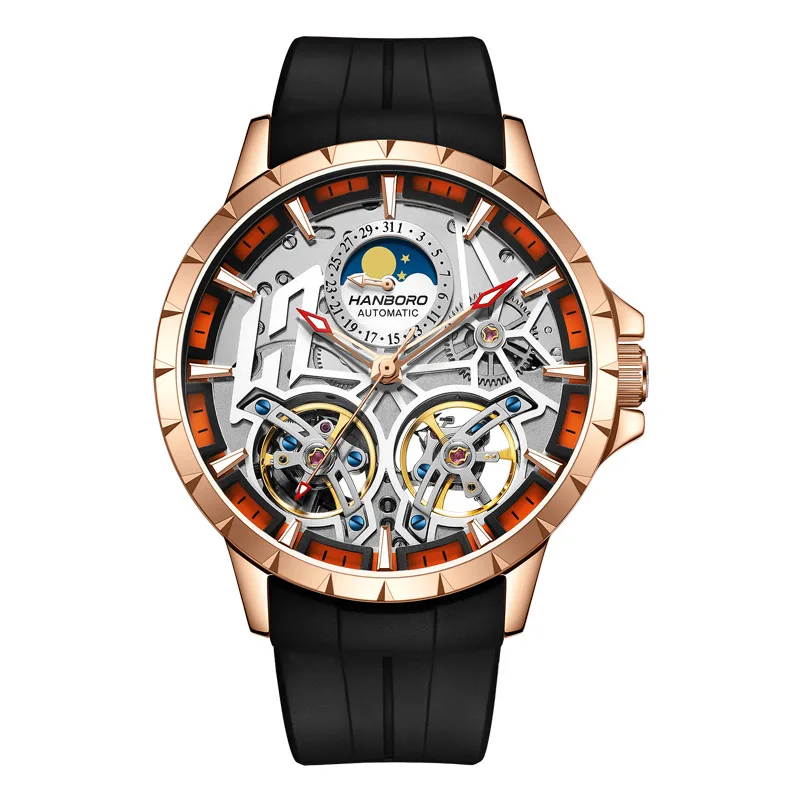 

HANBORO Men's Watch Student Trend Personality Double Tourbillon Waterproof Skeleton Fully Automatic Mechanical Watch