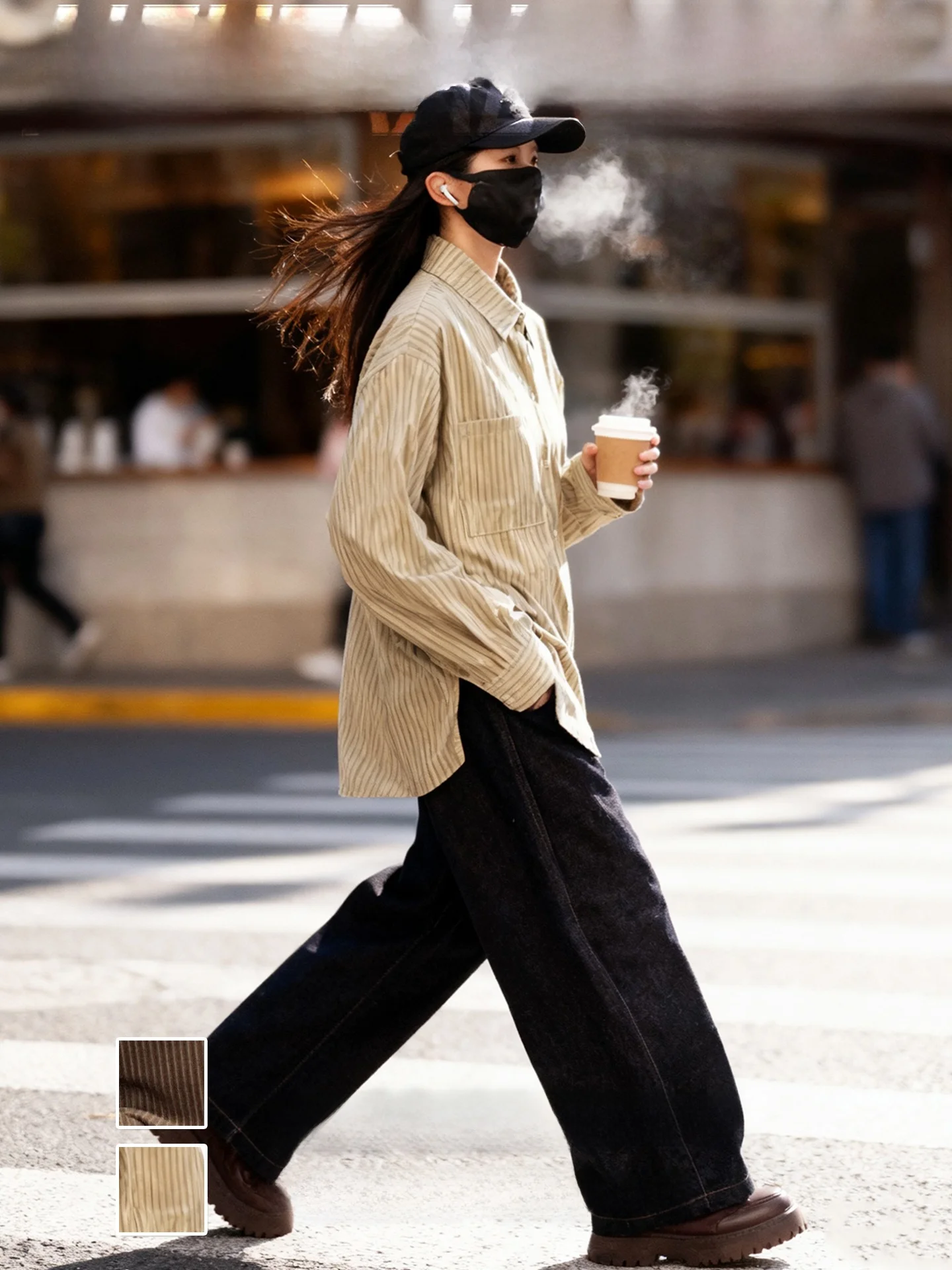 

Нейтральная винтажная полосатая свободная рубашка с длинным рукавом для женщин, тонкая вельветовая верхняя одежда в уличном стиле, устойчивая к сминанию, нелиняющая, прочная