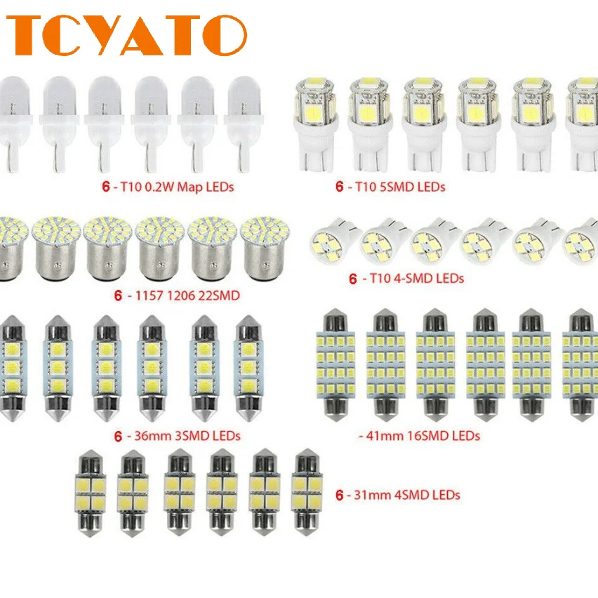 

Автомобильный светодиодный комбинированный набор TCYATO 14, 28, 42 шт., индикатор ширины T10, двусторонняя лампа для чтения, освещение номерного знака, в помещении