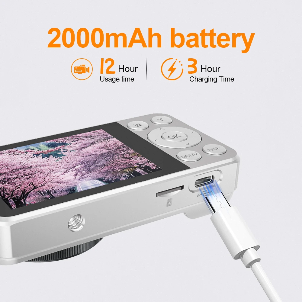 Vandlion A59 كاميرا رقمية 4K تسجيل فيديو 48MP صور 2000mAh 12H تسجيل وقت طويل OTG Type-C 2.8 بوصة شاشة LCD كاميرا