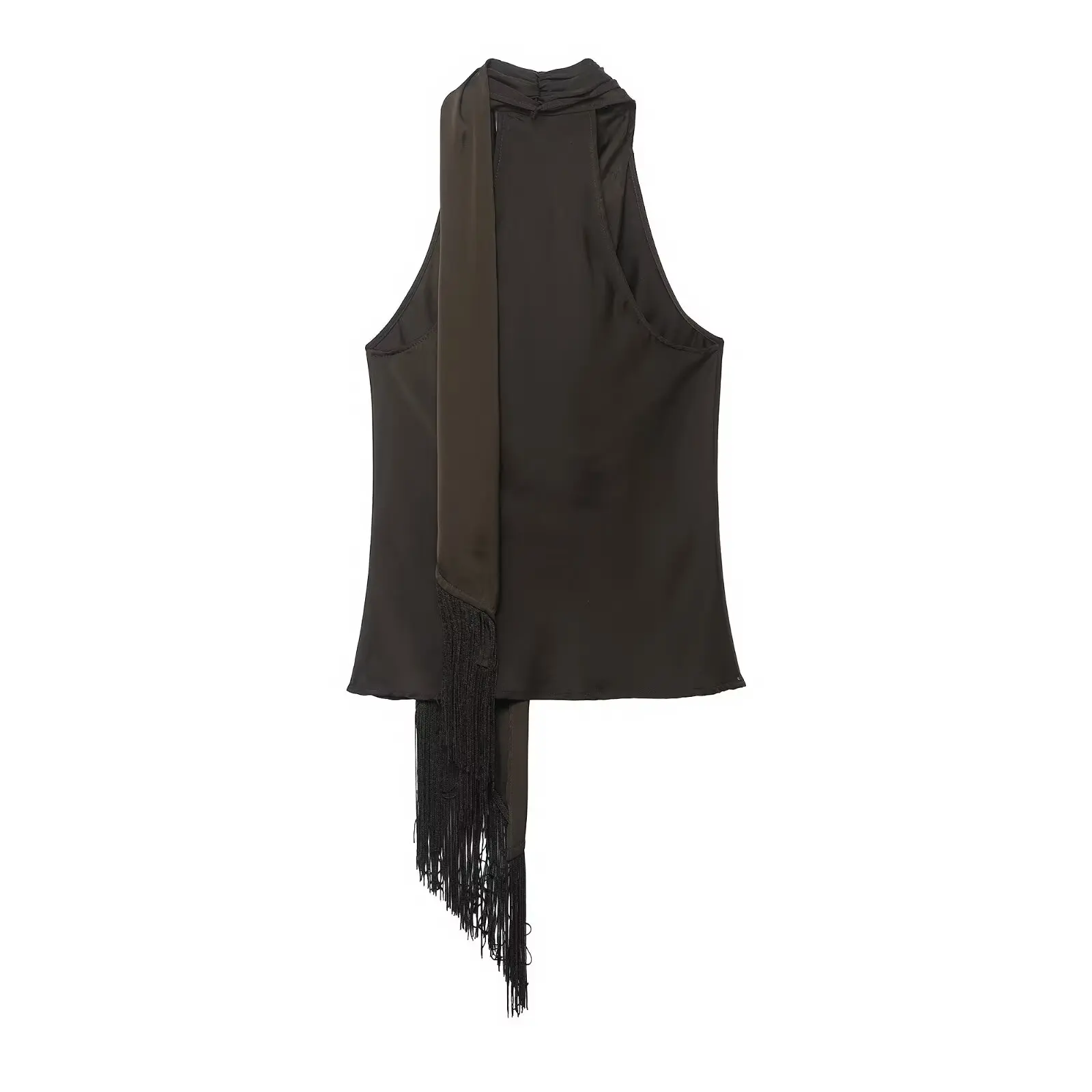 NINE ZAR Top casual in raso da donna con decorazione a nappa Gilet europeo Sle H-ape lunghezza ort in fibra di poliestere