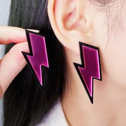 New Mirror Face Lightning Study Earrings Popular Exaggerated and Simple Fashion Acrylic Shiny Earrings Gift
