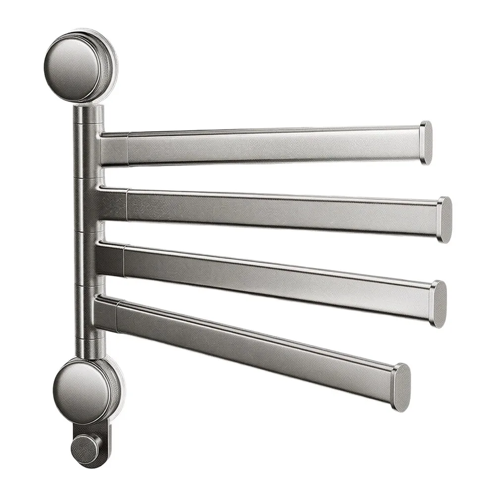 Rotating Aluminum Towel Rack with Suction Cup Mount for Bathroom Multi-Bar Layout Supports Towels and Accessories