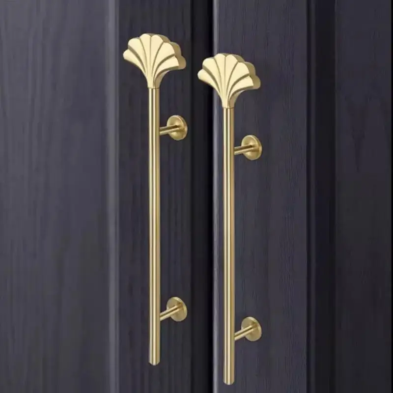 Long Solid Brass Kitchen Cabinet Handles Creative Ginkgo Leaf Shape Wardrobe Door Pulls Cabinet Furniture Handles Home Decor