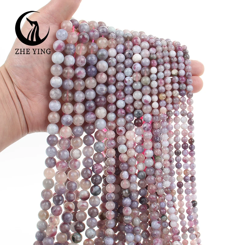 Zhe Ying Pink Tourmaline Gemstone Beads Round Loose Natural Stone Beads for Jewelry Making DIY Bracelet Necklace Earring