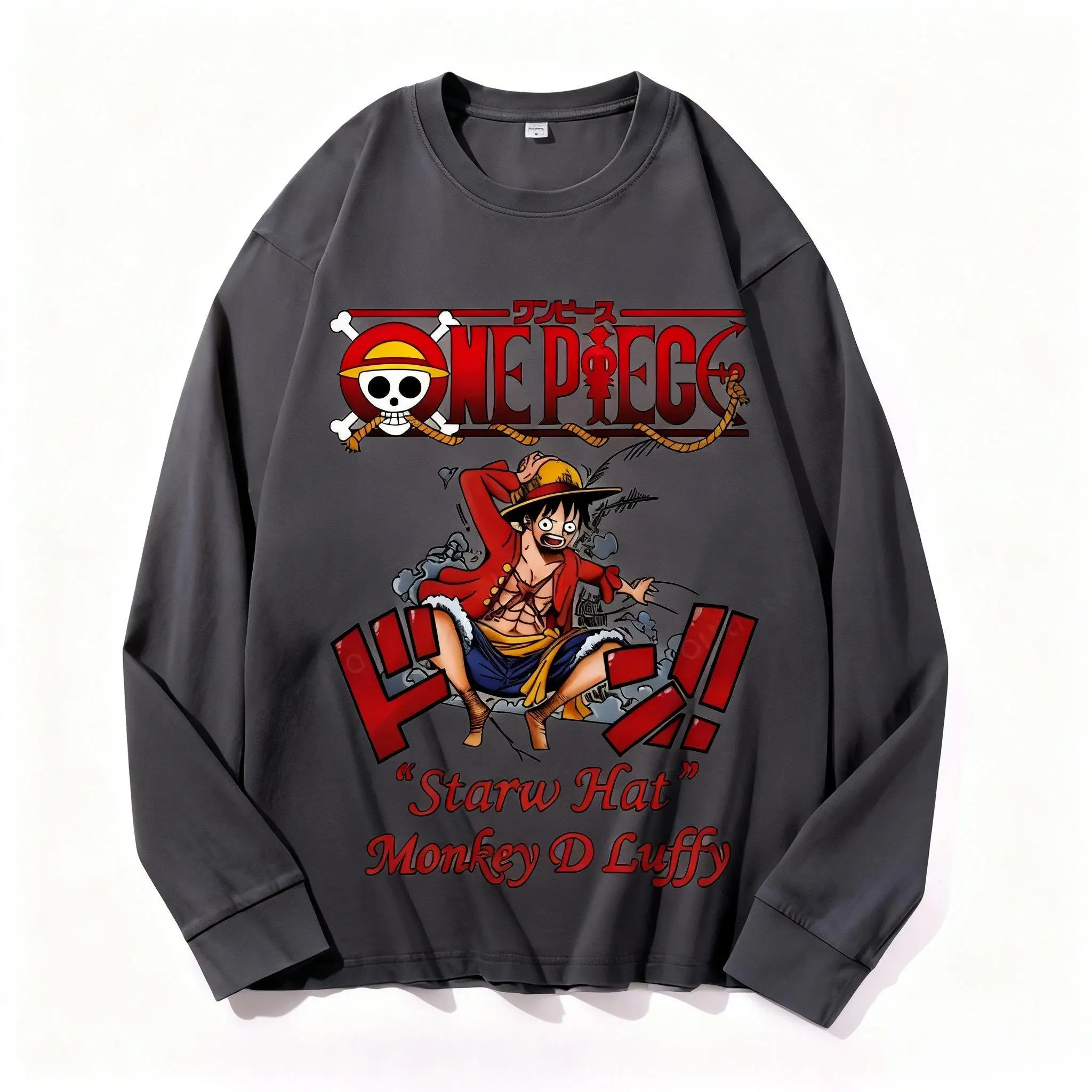 Streetwear Een Stuk Anime Lange Mouw T-shirt Mannen Vrouwen Sweatshirt Casual Katoenen Top Cartoon Grafische Print Y2k Kleding