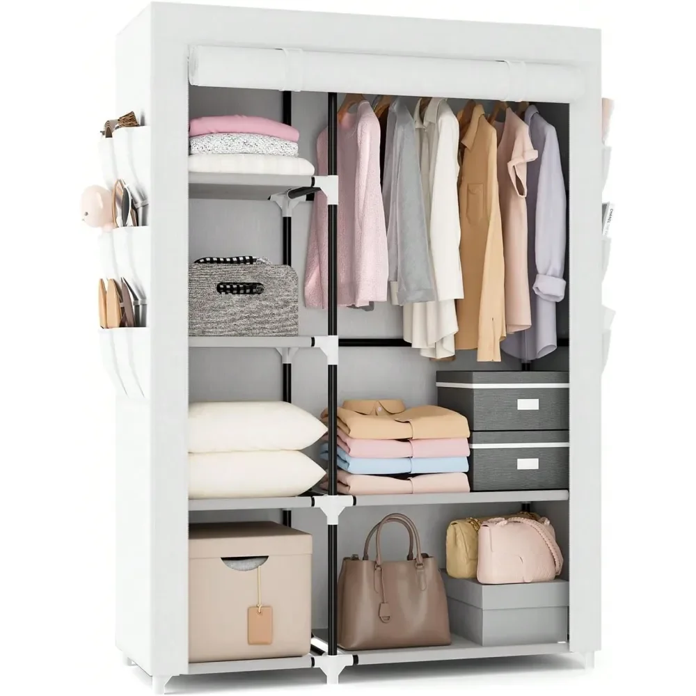 

Wardrobe Closet, 41.7 Inch Wide Portable Closets For Hanging Clothes With 1 Hanging Rod, 6 Shelves, 6 Pockets, Clothes Rack Wit