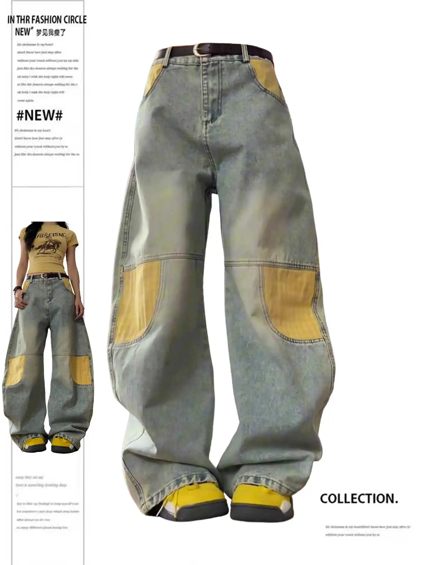 Women's Blue Baggy Y2k Oversize Jeans Japanese 2000s Hip Hop Wide Leg Jean Pants Vintage Harajuku Denim Trousers Autumn Clothes