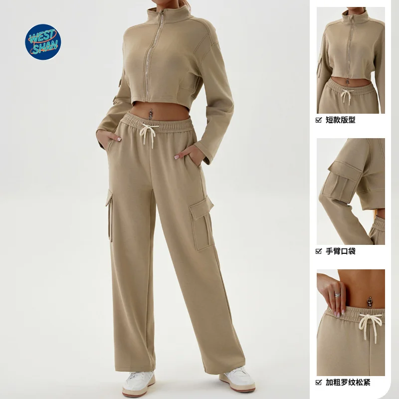 WESTSHAN EU US Size Top Quality Autumn Winter Women Workwear Casual Sports Suit Zipper Hoodie and Jogger Yoga Outfit Tracksuit