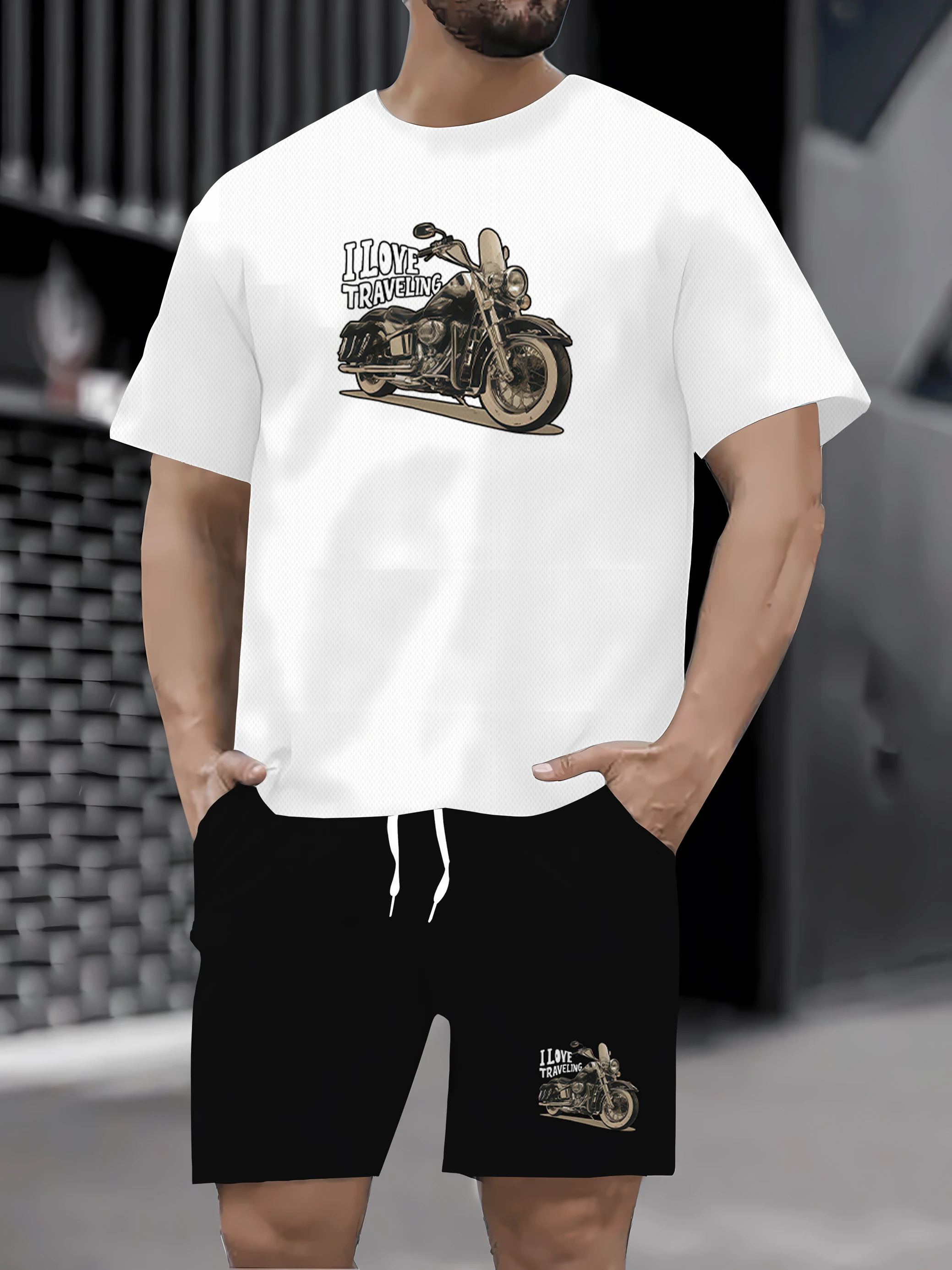 

2025 boutique roupas esportivas tênis masculino fitness manga curta verão em torno do pescoço camiseta shorts conjunto masculino