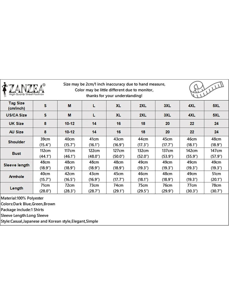 ZANZEA, женская повседневная блузка с карманами, модная лоскутная рубашка, большие топы с длинными рукавами, осень в стиле ретро, 2024, офисные топы с цветными блоками