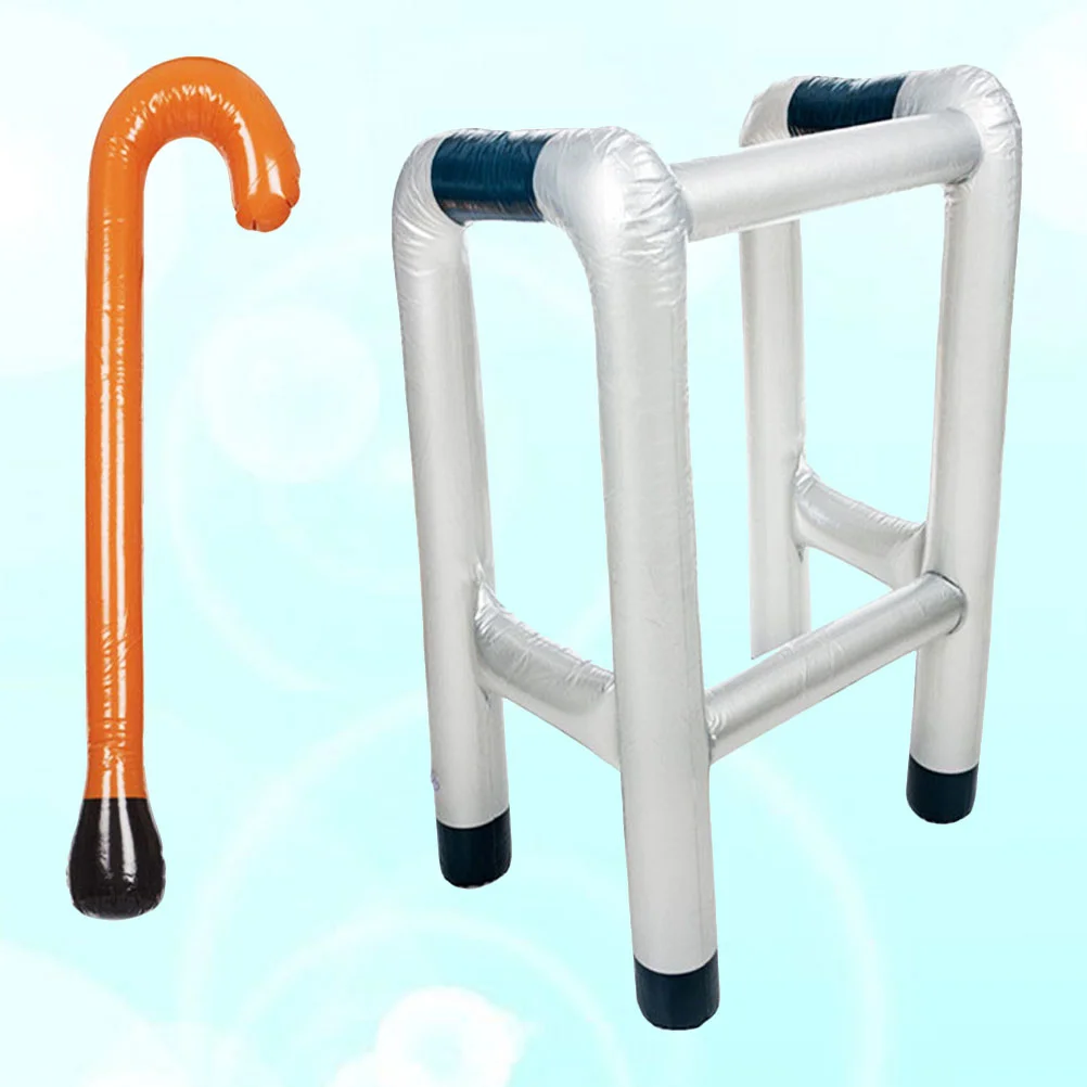 2pcs Inflatable Zimmer Frame and Walking Stick Blow Up Novelty Dress Up Prop Accessory inflatable walking stick