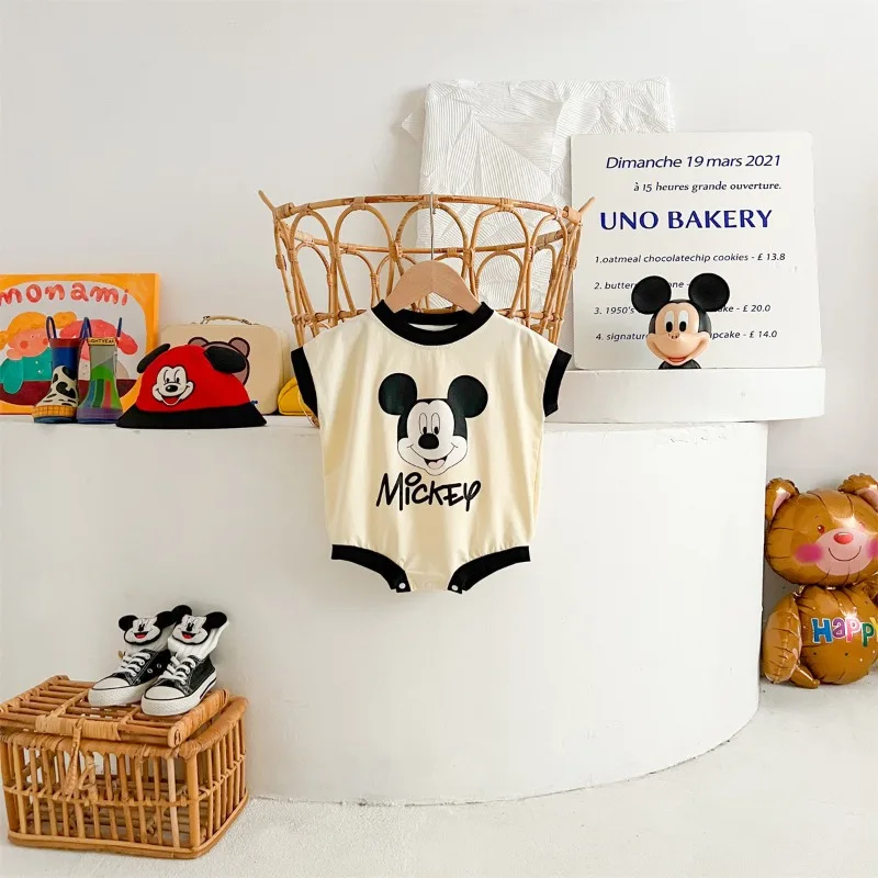 Newborn Boys Girl Rompers Sock Hat 3pcs Set Cartoon Mickey Mouse Jumpsuit Infant Costume Short Sleeve Bodysuits K2461-1