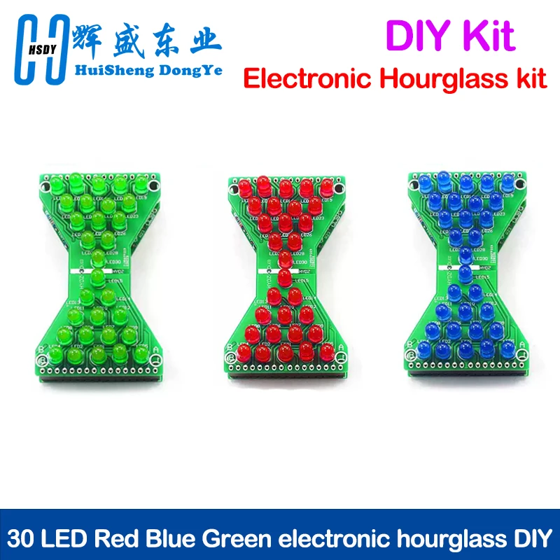 DC 5V Red Blue Green LED Electronic Hourglass DIY Kit Speed Adjustable Funny Electronic DIY Kits LED Double Layer PCB Board