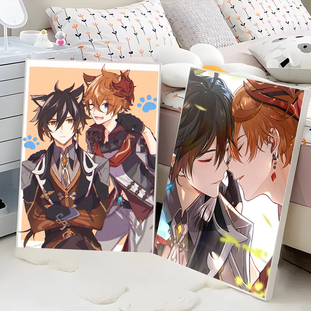 Genshin Impact Tartaglia Zhongli Anime Posters Sticky Whitepaper Prints Posters Artwork Kawaii Room Decor