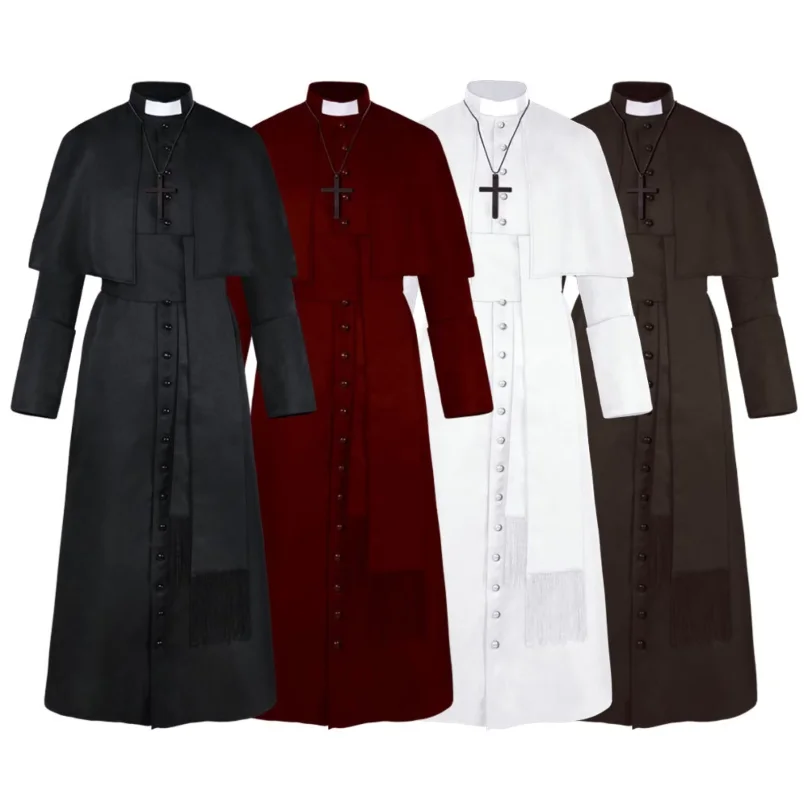 

Medieval Renaissance Retro Priest Cosplay Costumes Catholic Church Religion Papal Priest Mass Preacher Solid Robe Clergy Cassock