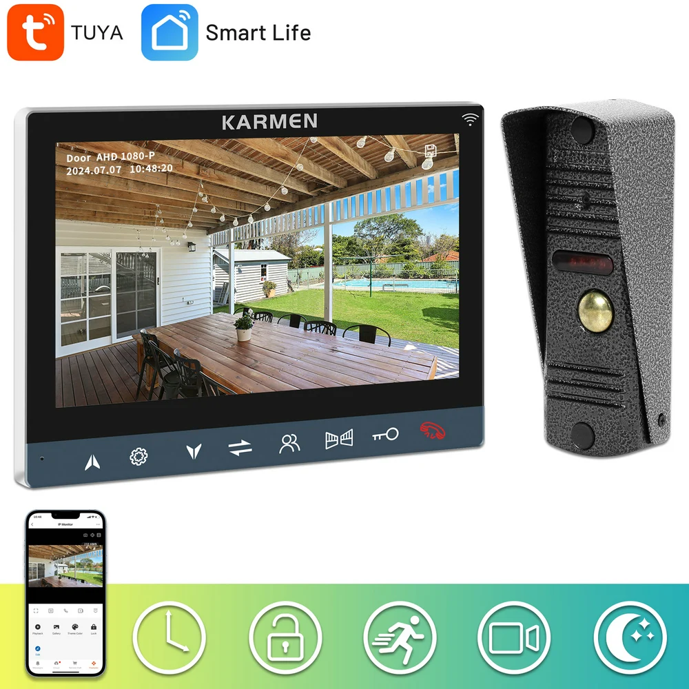Sistem masuk interkom Video nirkabel, kamera Panel panggilan 1080P WiFi bel pintu 7 inci, mendukung deteksi gerakan untuk kit keamanan rumah