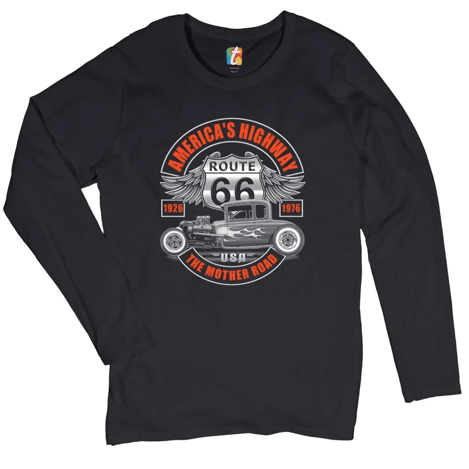 

America's Highway Women's Long Sleeve T-shirt Route 66 The Mother Road Hot Rod