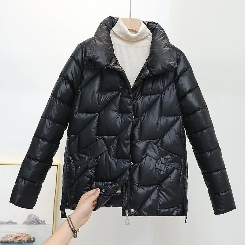 Women Jacket Winter Parkas Female 2024 New Glossy Down Cotton Jackets Stand Collar Casual Warm Parka Short Coat Female Outwear