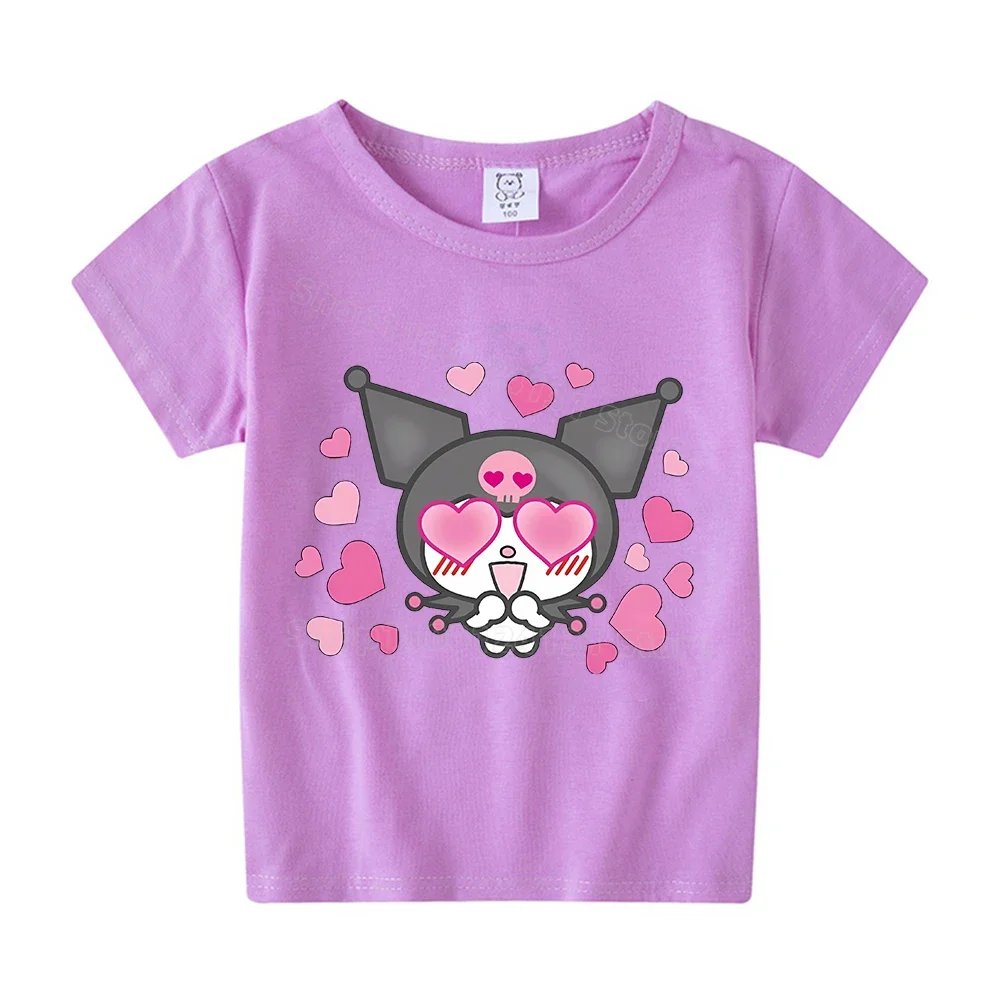 Kuromi maglietta per bambini abbigliamento alla moda per ragazze T-Shirt in cotone carino Kawaii vestiti per bambini comoda camicia Base Costume