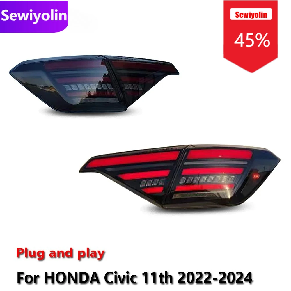 

Автомобильные светодиодные задние фонари DRL в сборе для HONDA Civic 11th 2022-2024 Авто противотуманные DRL тормозные указатели поворота Plug and Play