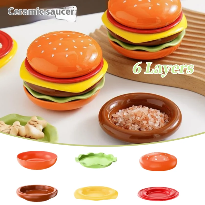 

6 Layers Mini Dinner Plate Stackable Hamburger Plate Set Burger High Value Bone Spit Plate Funny Sauce Containers Tabl Version