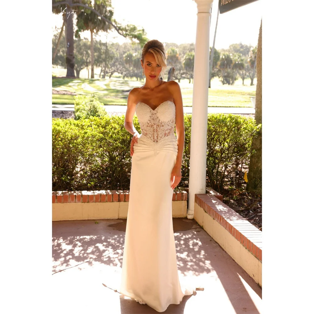 

Kyoto индивидуальное плиссированное кружевное свадебное платье цвета слоновой кости без бретелек с цветочным принтом, платье русалки на молнии сзади, платья de noiva, длиной до пола, официальное, 2025 г.