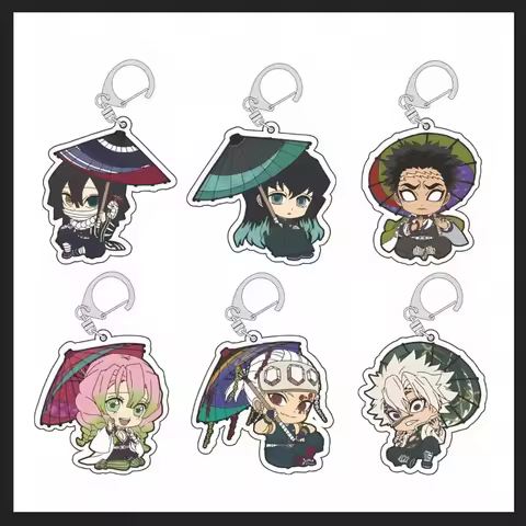 Anime Demon Slayer Acrylic Keychain Character Tokitou Muichirou Kanroji Mitsuri Uzui Tengen Cartoon Cosplay Pendant Accessories