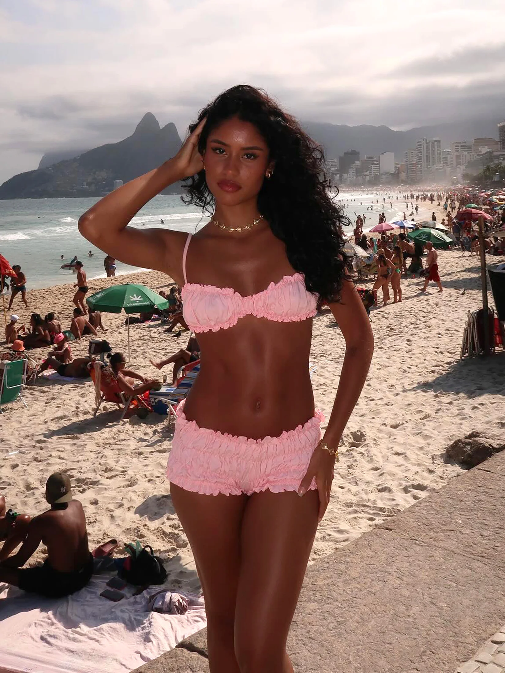 أنيقة Ruched الوردي قطعتين مجموعة البكيني فقاعة بيكيني أعلى مع قيعان ملابس السباحة 2025 الصيف ملابس النساء ثوب السباحة C117 #2