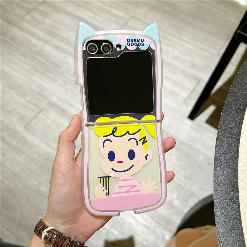 Cartoon Beverage Little Girl Phone Case for Samsung Galaxy ZFlip6 4 3 Hard Cover for ZFlip5 Flip3 Zflip4 Solid Shell Bracket