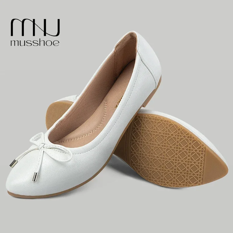 

MUSSHOE Pointed Toe Shallow Mouth Shoes Woman 2023 Bow-Knot Female Sneakers Flats Big Size Butterfly Dress Ballerinas Zapatos