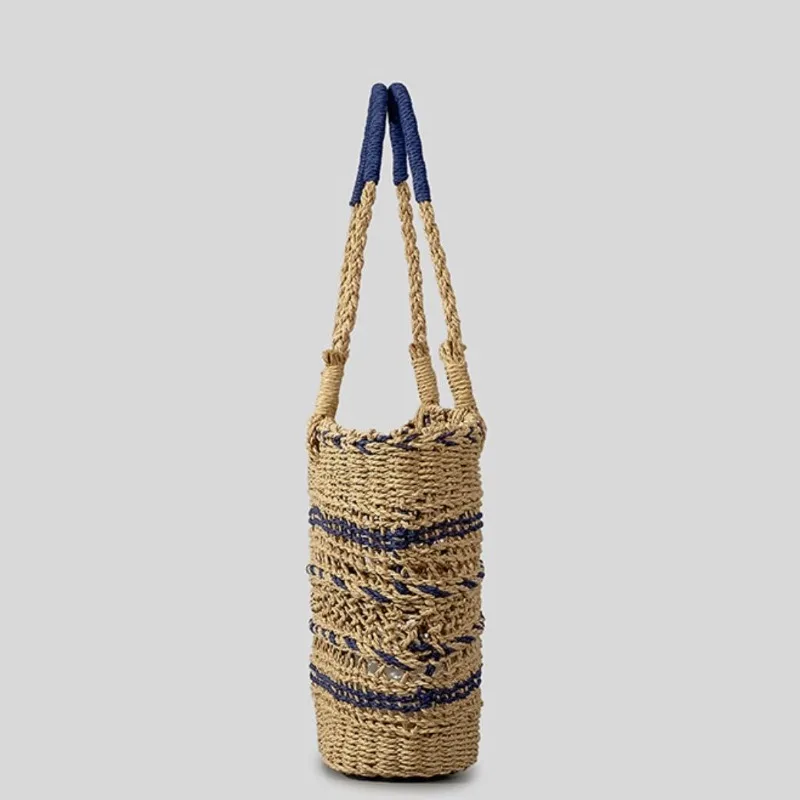 Strandstijl Holle Draagtas Dames Niche Contrasterende Kleur Vakantie Winkelmand Grote Geweven Handtas Vlecht Schouder Bolsos