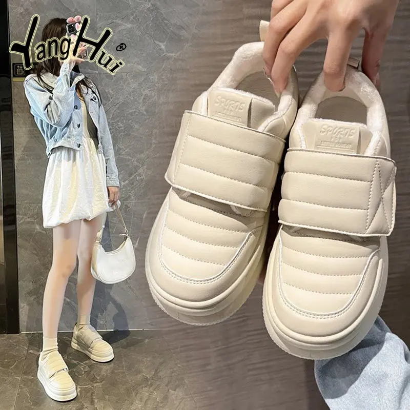 2023 New Cotton Shoes Plush Keep Warm Sports Casual All-match Lazy Platform Sneakers Women Winter Fashion Waterproof Bread Boots