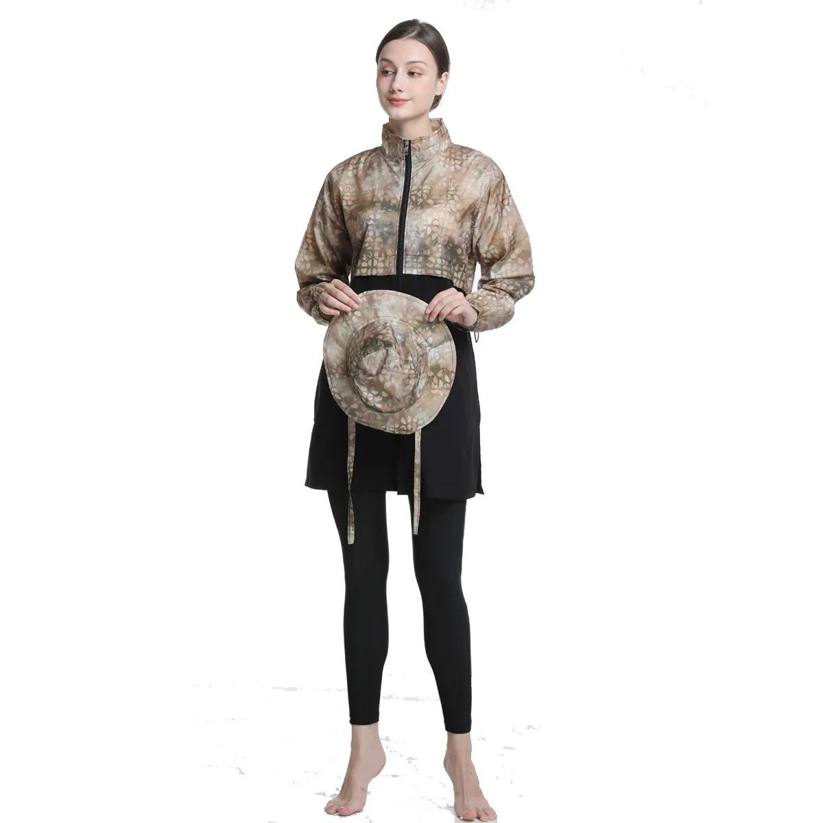 Summer Muslim Women Full Coverage Burkini Swimsuit 3pcs Long Sleeve Top Pants With Hat Modest Conservative Beach Bathing Suit