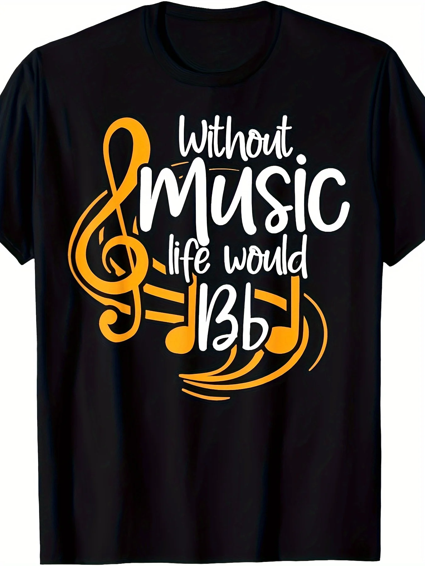 Camiseta masculina com padrão "sem música, a vida será chata" - 100% algodão, macia e durável, gola redonda, manga curta, estilo casual