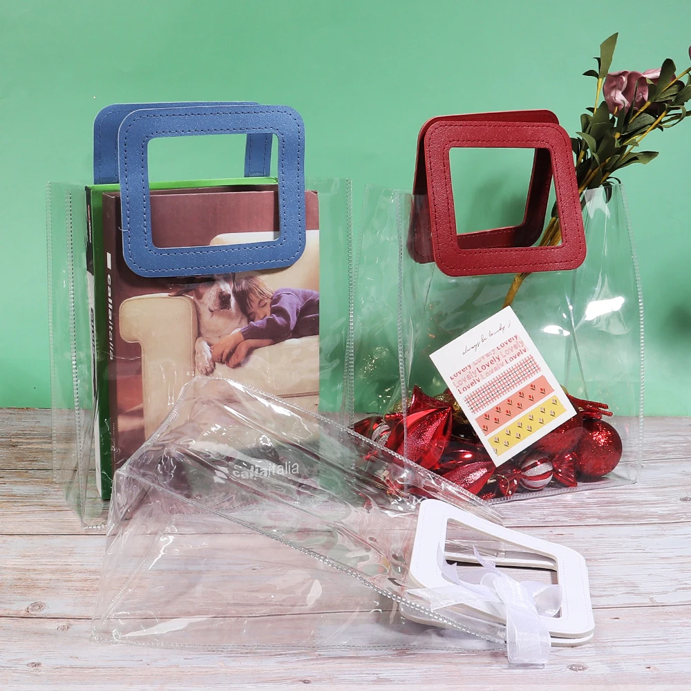 

1/5Pcs Transparent Plastic Gift Bag with Handle PVC Tote Bags for Wedding Birthday Party Candy Gift Packaging Reusable Tote Bag