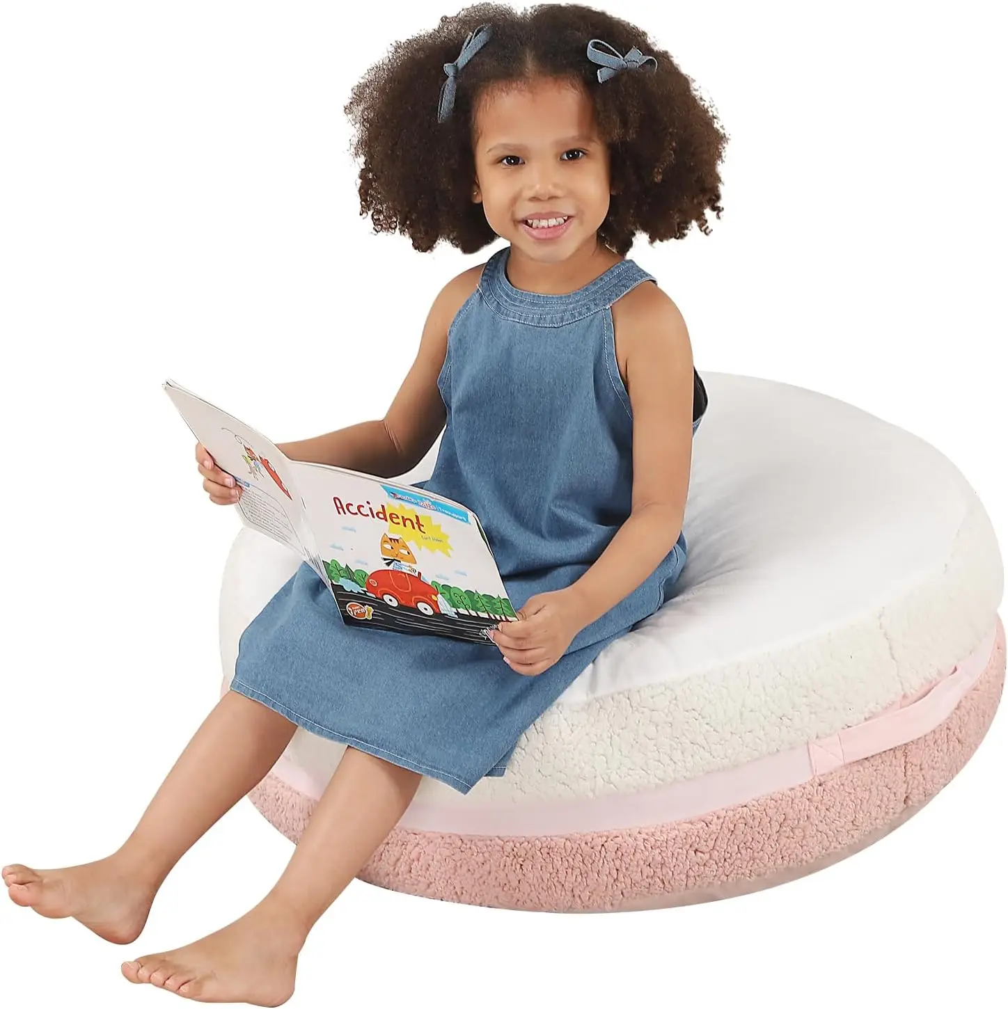 

Macaron Bean Bag Chair for Kids Teens, Memory Foam Filling, 27.5x27.5x13.5 Inches, Pink White