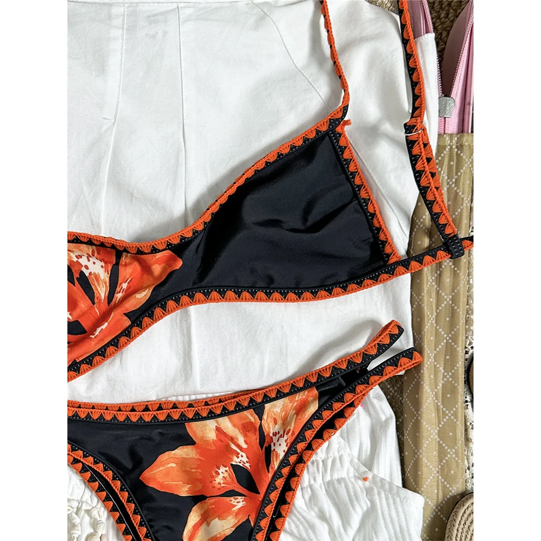 2026 Blumenmuster Bikini Damen Bademode Zweiteiliger Bikini-Set Brasilianischer Badeanzug Badebekleidung V8205 – Detail 11