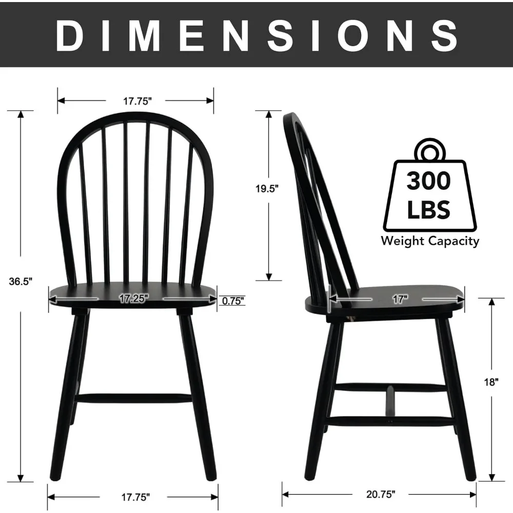 مجموعة من 4 كراسي لتناول الطعام في المزرعة باللون الأسود، وكراسي خشبية على طراز وندسور مع ظهر مغزل، وتصميم كوخ حديث بدون ذراع #2