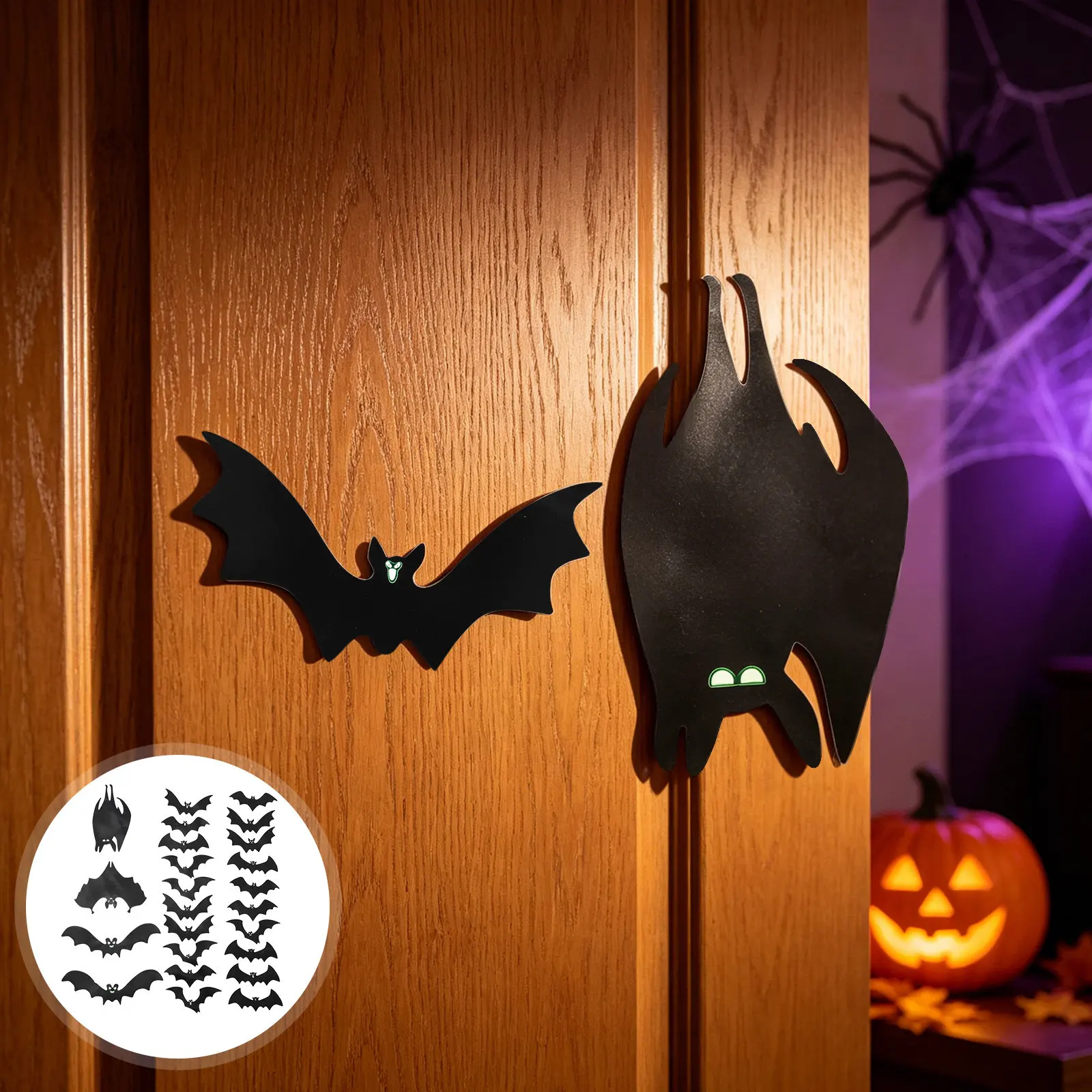 24pcs Halloween Garage Door Decorations, Magnet Bat Stickers, Glowing Bats with Luminous Eyes Refrigerator Decals for Metal Door