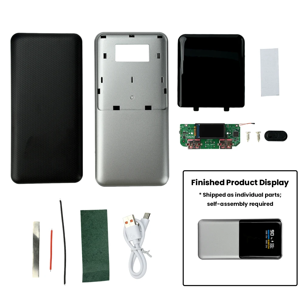 22.5W Fast-Charging Power Bank, 0.96-Inch TFT Colour Screen Power Bank DIY Kit, 2*1260110 Battery Holder, Support PD/QC/SCP/VOOC
