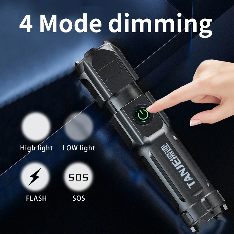 Telescopic zoom rechargeable flashlight multi-function portable ultra bright waterproof outdoor camping searchlight flashlight