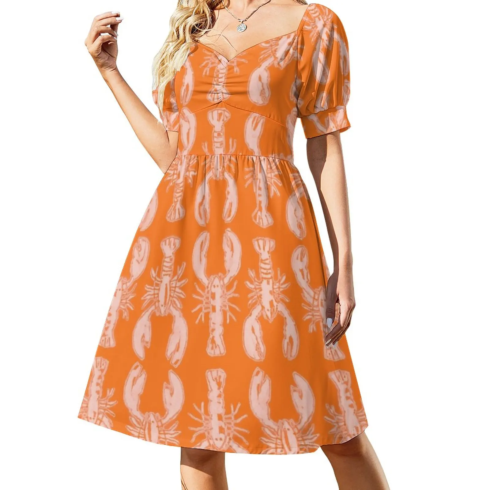 

Cheerful orange lobster print Sleeveless Dress clothes elegant party dresses for women 2024