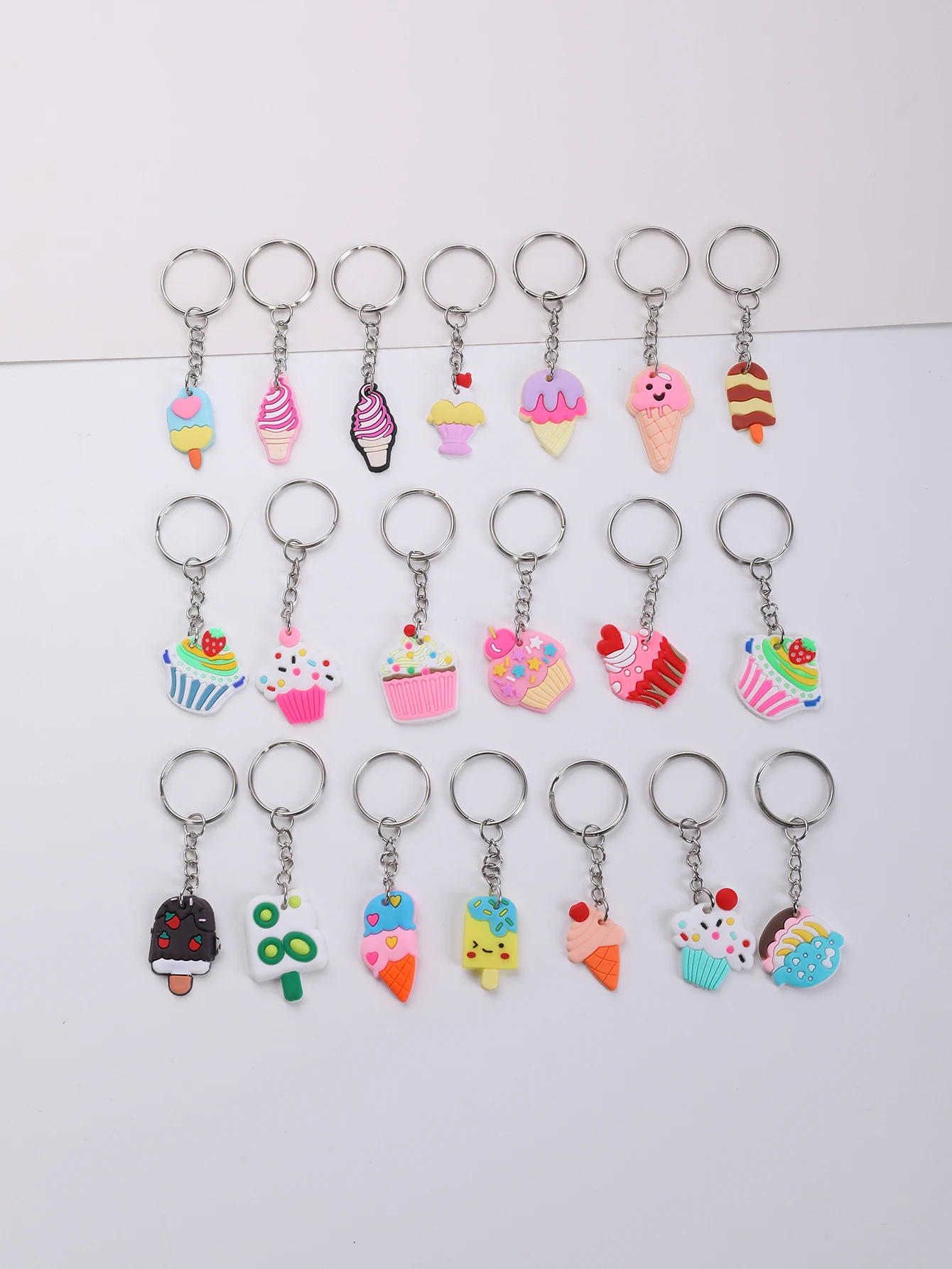 20pcs Cartoon Ice Cream Cake Keychain Cute PVC Key Chain Ring Bag purse Backpack Charm Birthday Party Decor Women Girls Gift