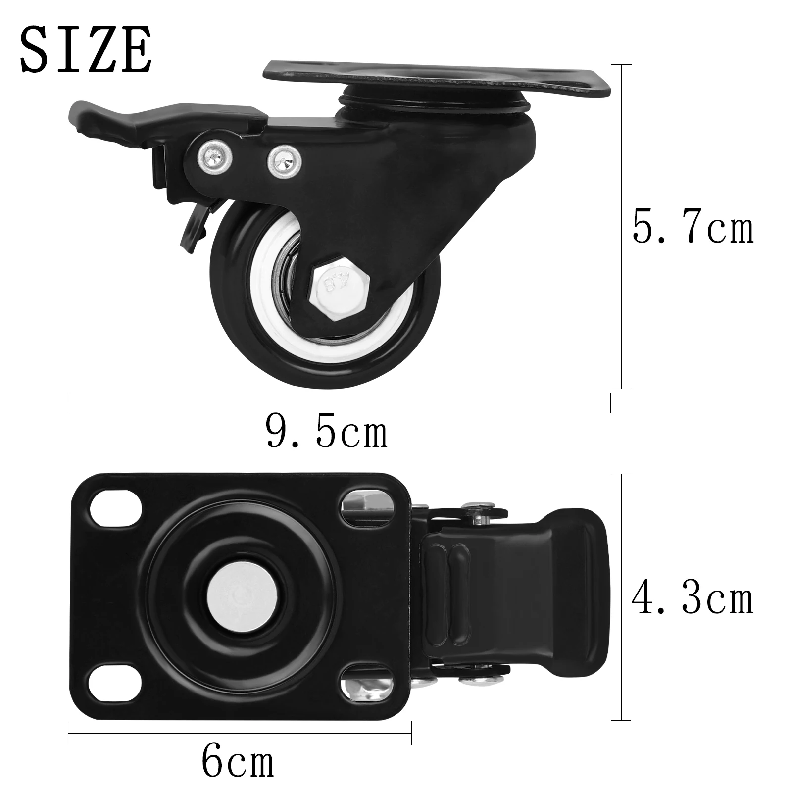 PO-27 Black Caster Wheel Upright Piano Vertical Caster Nylon ABS Brake Structure Wear Resistance for Piano Position Movement