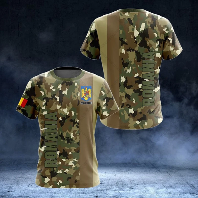 Custom Name Summer Casual Romania Flag Camo Graphic T-shirts Men's Fashion Crewneck Jersey Short Sleeve Tops Cool Streetwear - view 5