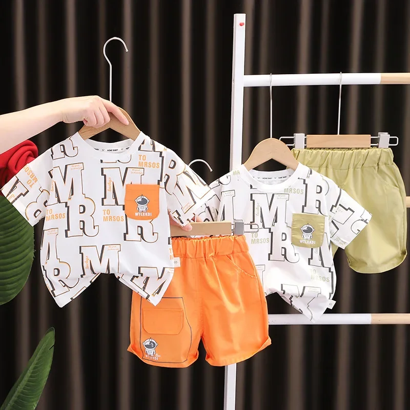

New Summer Baby Clothes Suit Children Letter T-Shirt Shorts 2Pcs/Set Toddler Boys Clothing Infant Casual Costume Kids Tracksuits
