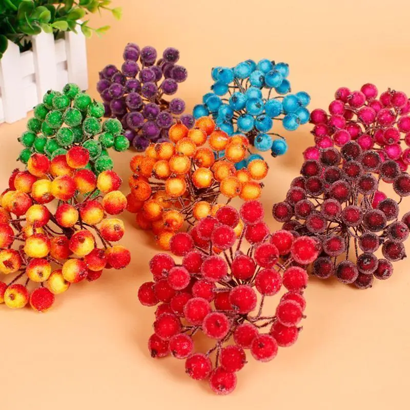 200 pz Mini natale smerigliato frutta bacca agrifoglio fiore artificiale per la festa di natale a casa decorazione fai da te